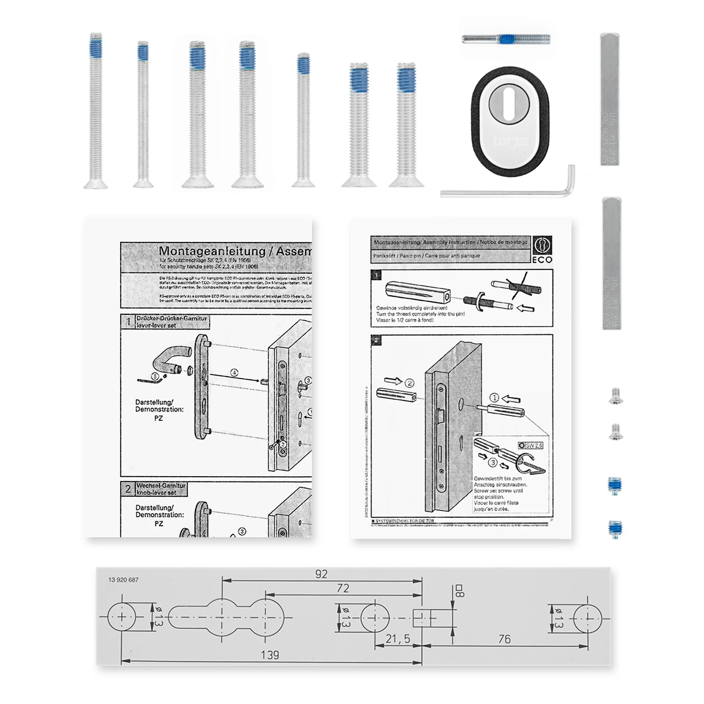 Hörmann FS Panikgarnitur D110 Langschild PZ ES2, Alu 8 Hörmann FS Panikgarnitur D110 Langschild PZ ES2, Alu – Bild 6